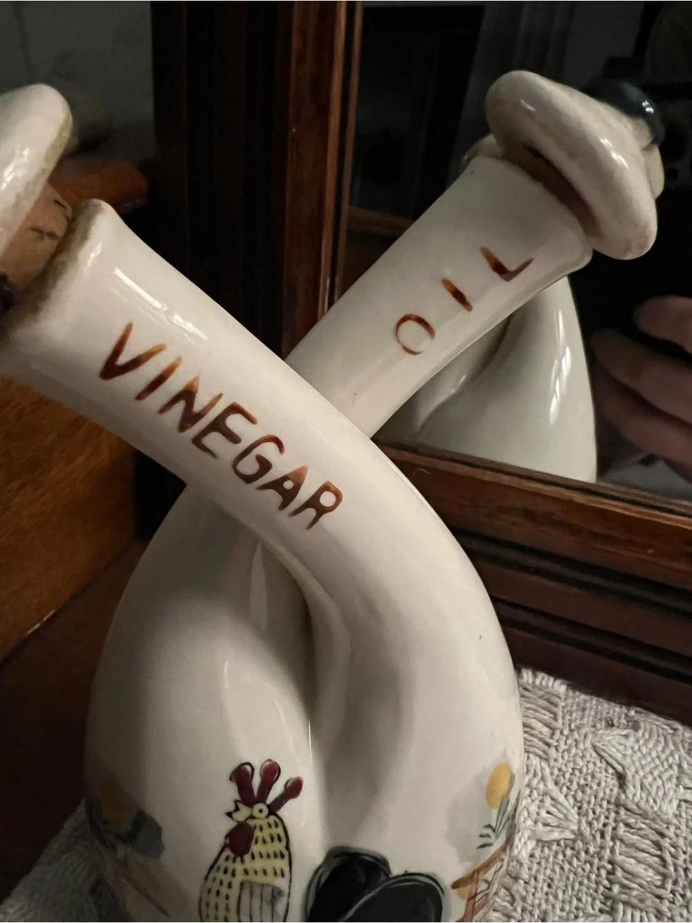 THAMES Vintage Antique Ceramic Double Neck Oil & Vinegar Bottle with Cork Stop